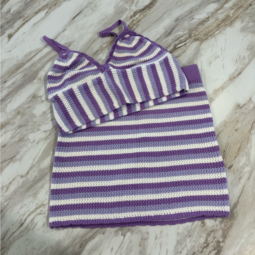 H&M Purple and White Striped Mini Skirt